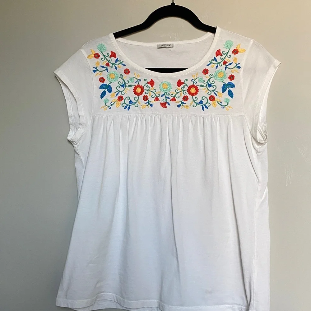 J.Crew Embroidered Boho Babydoll Peasant soft cotton smock type top size S/M